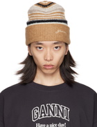 GANNI Brown Striped Beanie