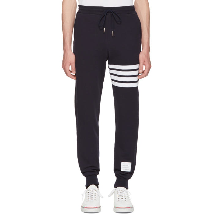 Photo: Thom Browne Navy Classic Four Bar Lounge Pants
