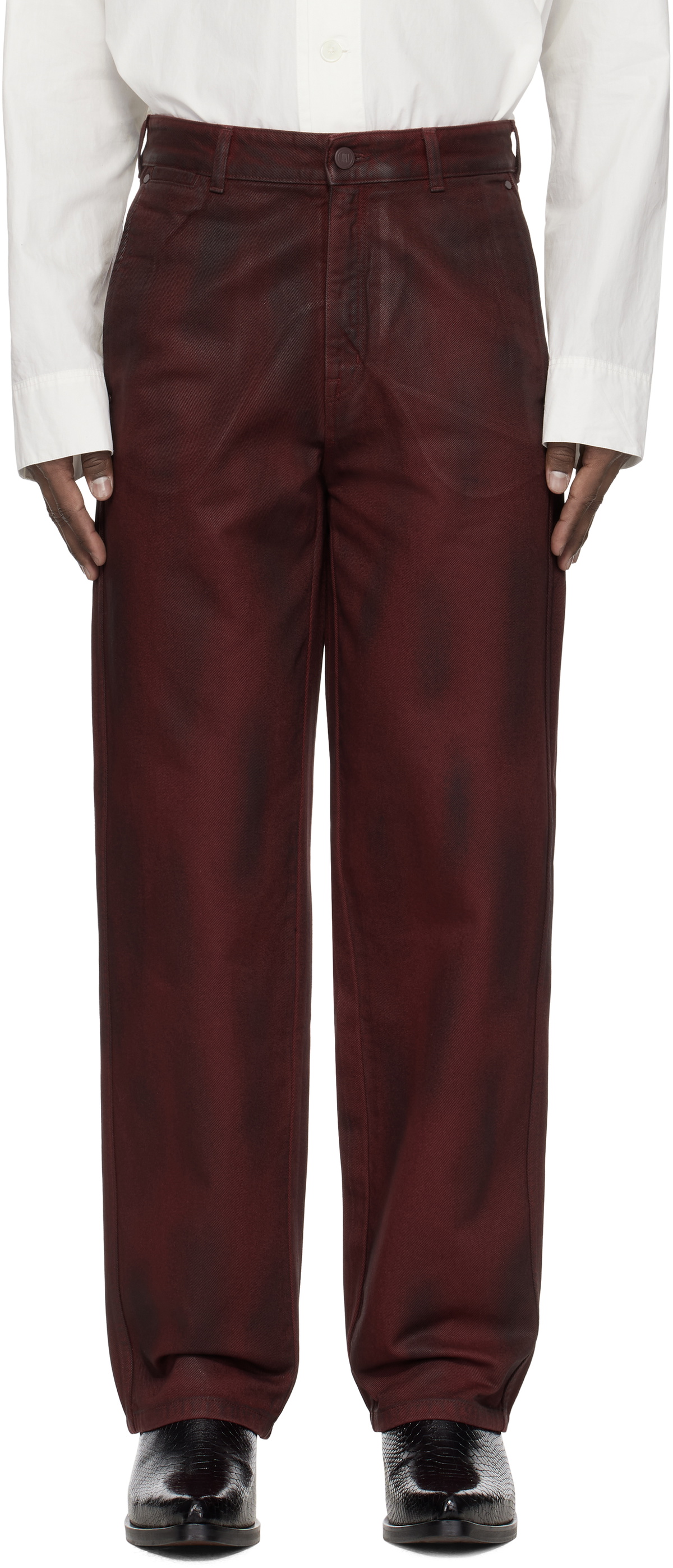 LGN Louis Gabriel Nouchi Burgundy Straight Leg Denim Jeans