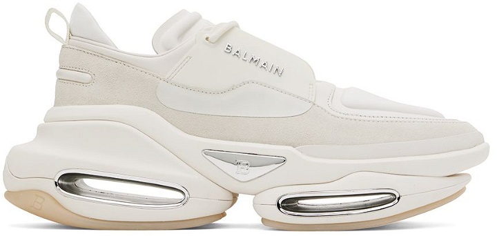 Photo: Balmain White B-Bold Low-Top Sneakers