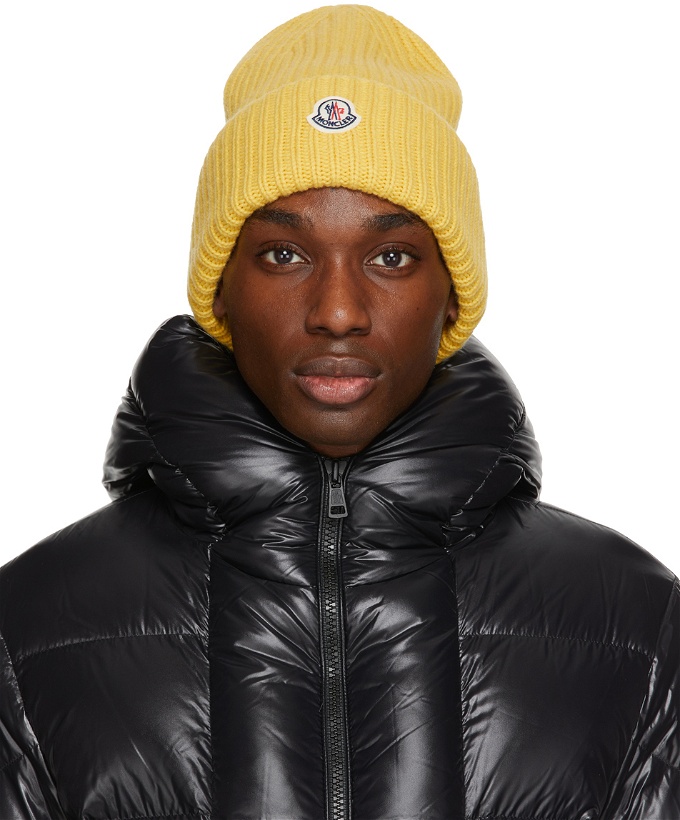 Photo: Moncler Yellow Wool & Cashmere Ribbed Logo Beanie