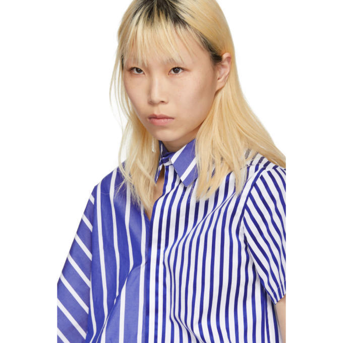 Facetasm Blue and White Striped Asymmetric Shirt