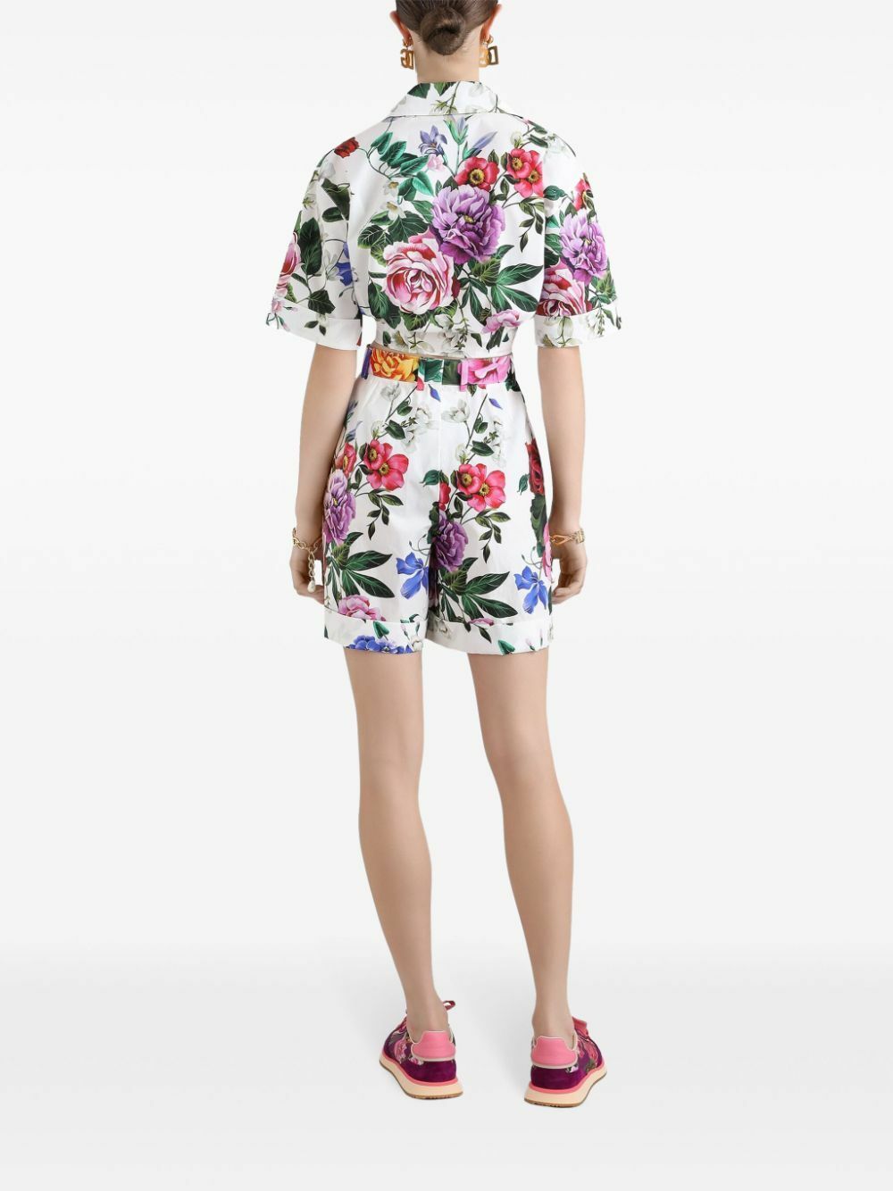 Dolce & Gabbana Blue Floral Print Denim Cotton Hot Pants Shorts