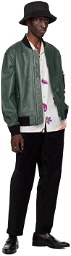 PS by Paul Smith Green Military Leather Bomber Jacket