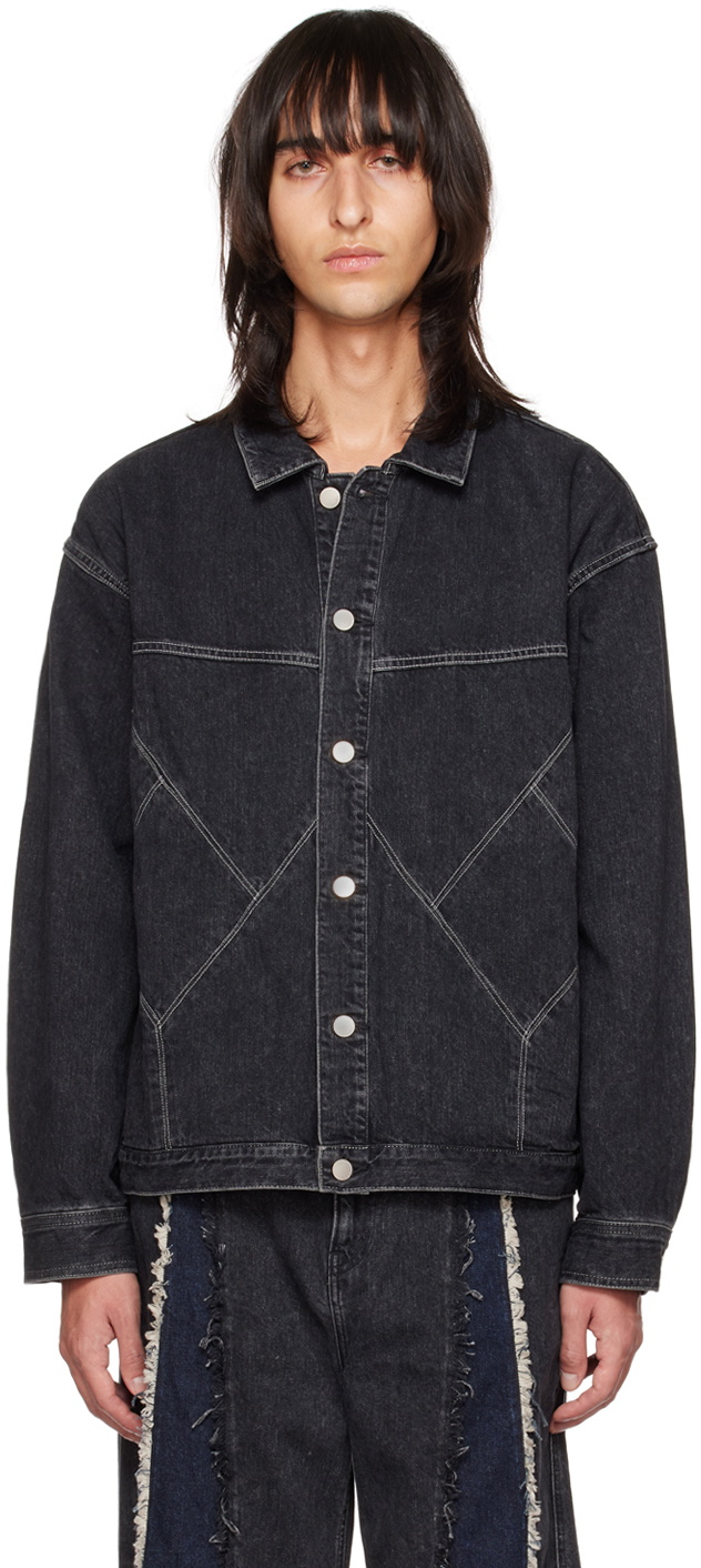 JieDa Black Panel Denim Jacket JieDa