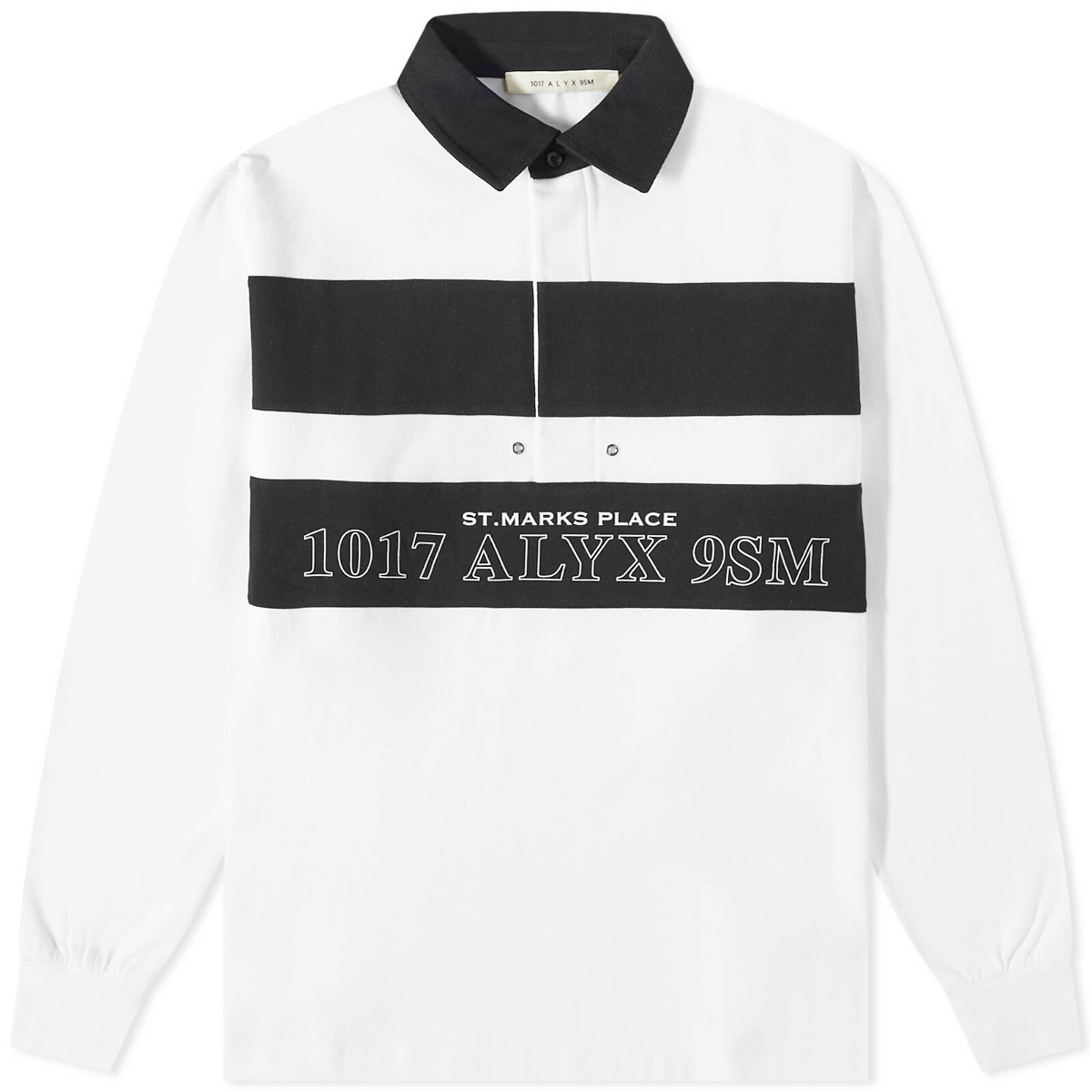 Photo: 1017 ALYX 9SM Men's Rugby Shirt in White/Black