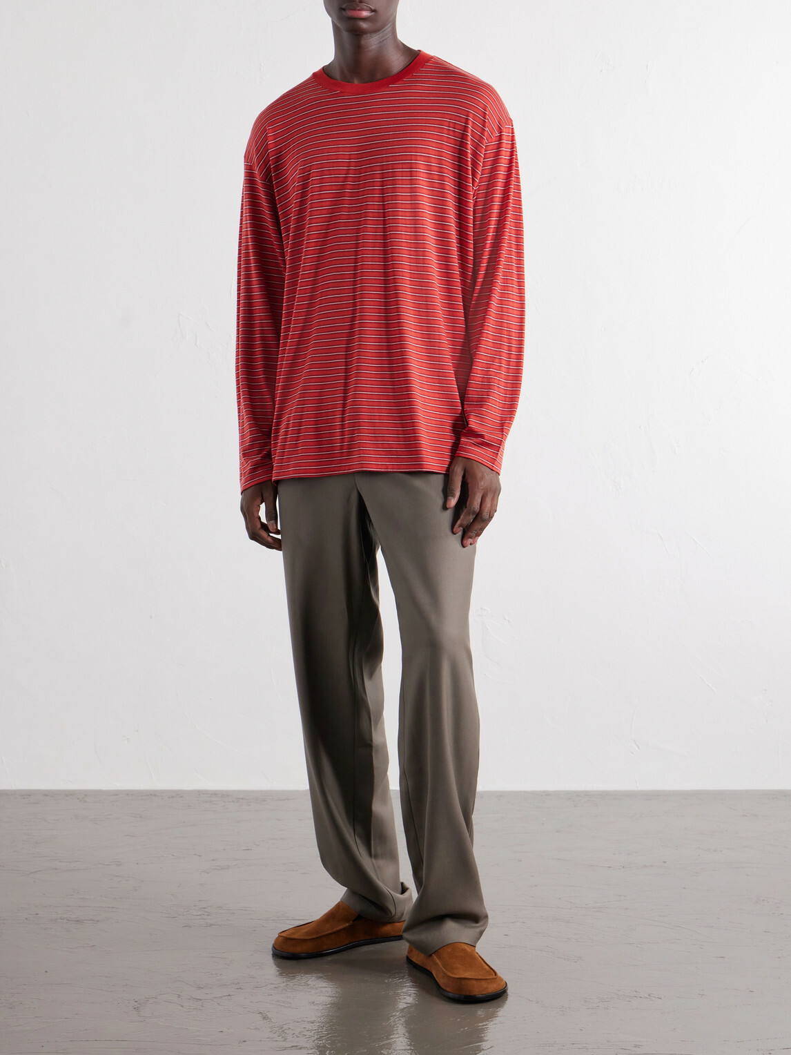 Auralee - Striped Wool-Jersey T-Shirt - Red