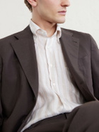 J. Mueser - Button-Down Collar Striped Linen Shirt - Brown