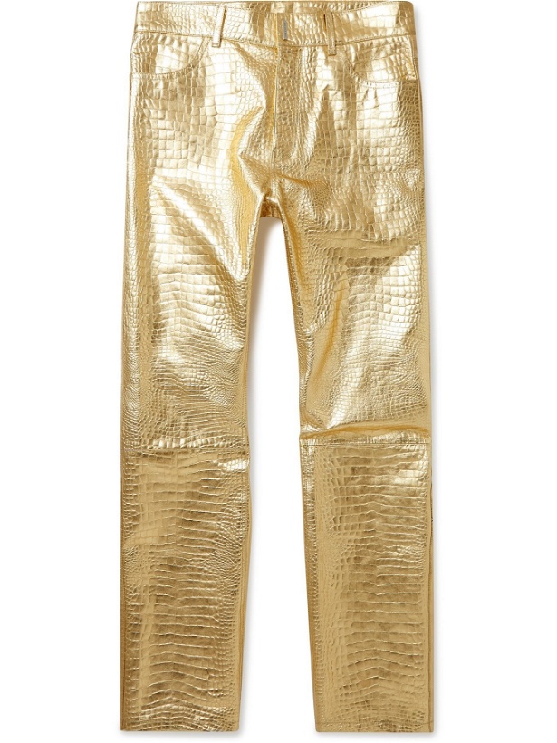Photo: GIVENCHY - Croc-Effect Metallic Leather Trousers - Gold - UK/US 30