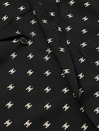 CELINE - Convertible-Collar Logo-Print Silk-Satin Shirt - Black