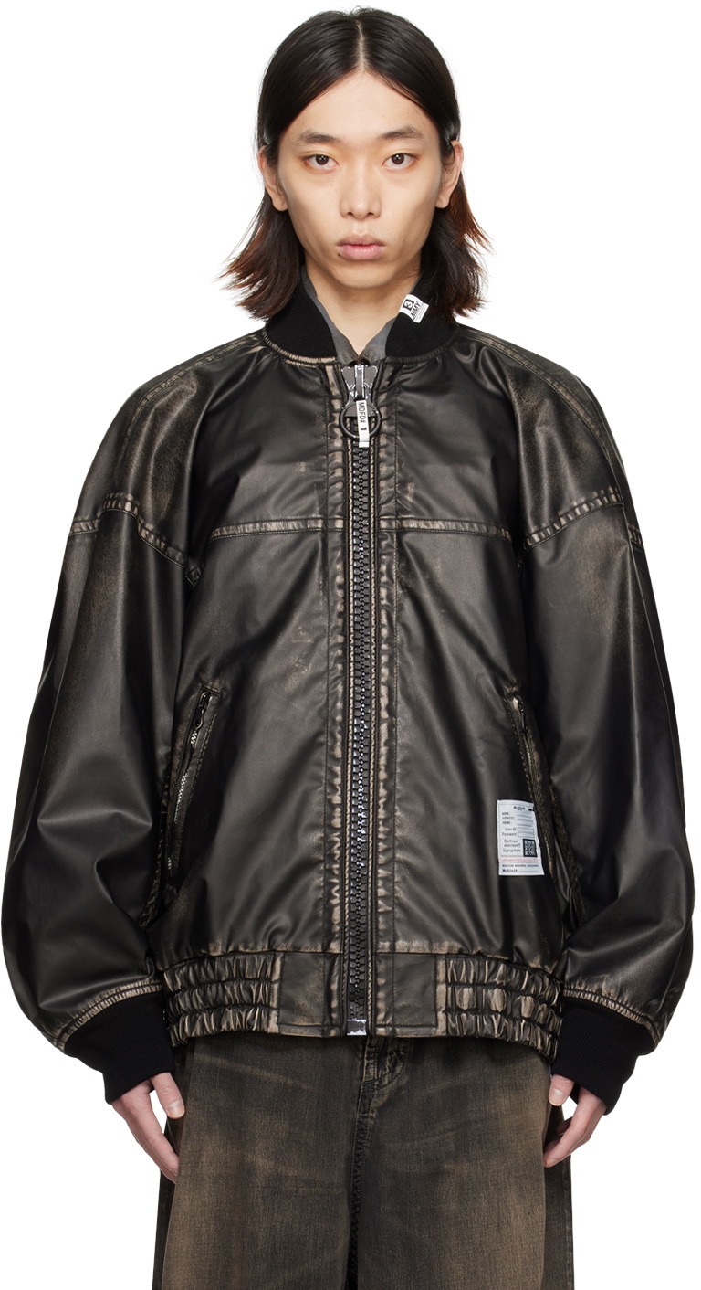 Miharayasuhiro Black Big Zip Faux-Leather Jacket Maison MIHARA