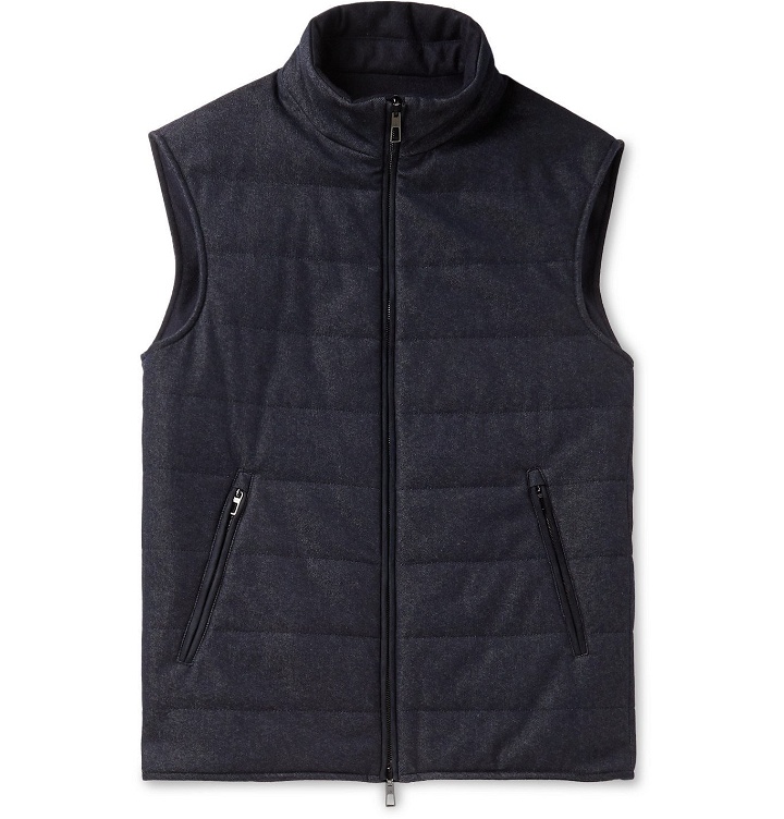 Photo: Loro Piana - Reversible Storm System Quilted Virgin Wool-Blend Denim and Cashmere Gilet - Blue