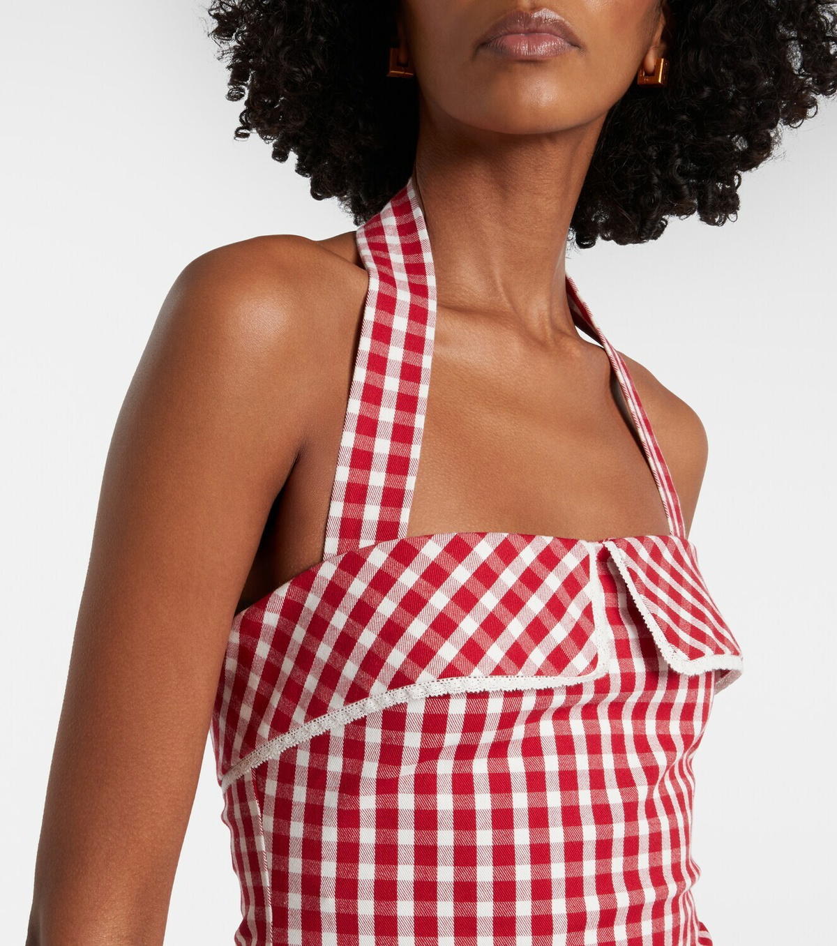 Posse Ebony gingham lace-trimmed cotton-blend midi dress