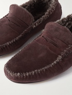 Manolo Blahnik - Kensington Shearling-Lined Suede Slippers - Brown