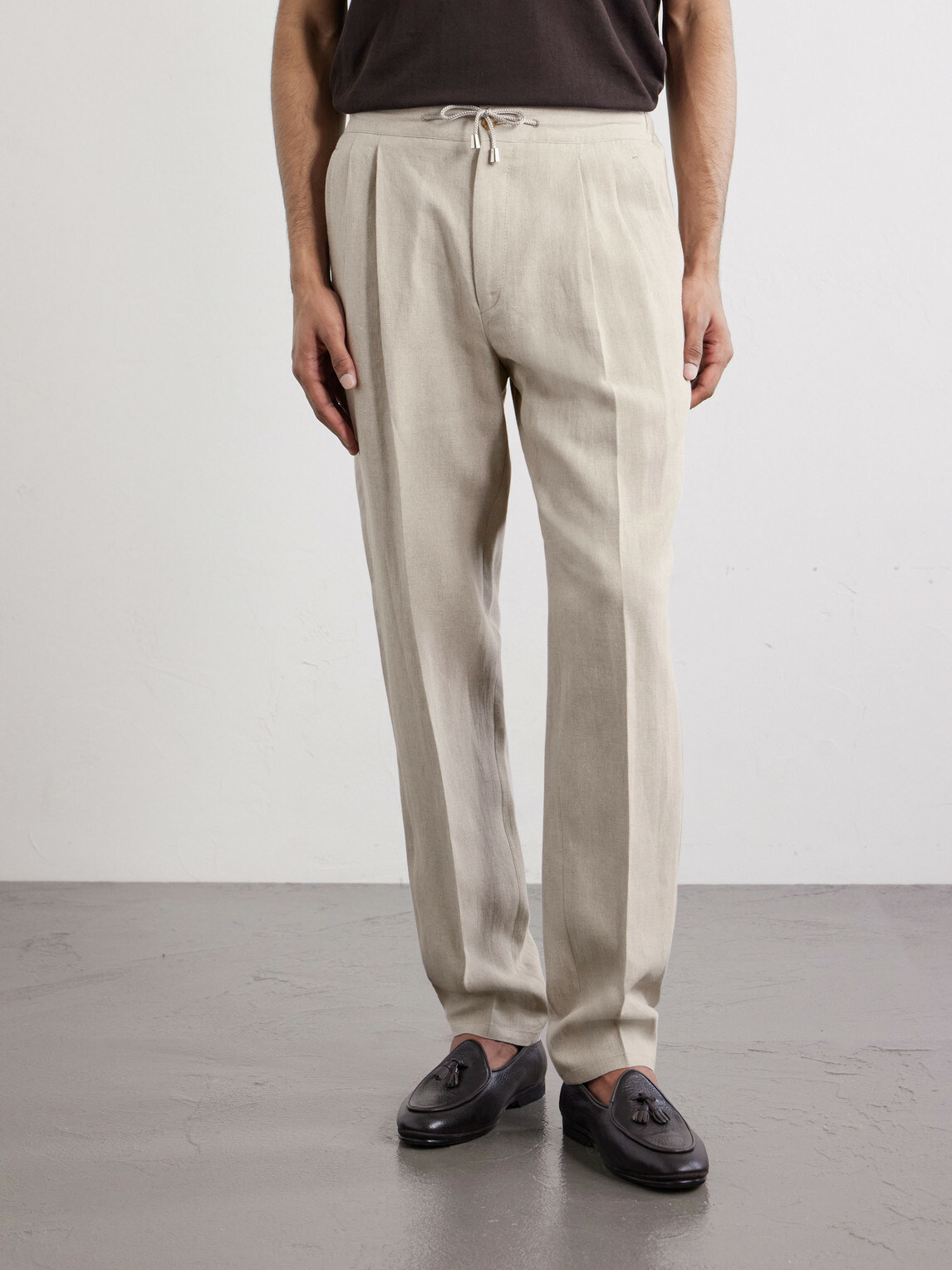 De Petrillo - Straight-Leg Pleated Linen Suit Trousers - Neutrals