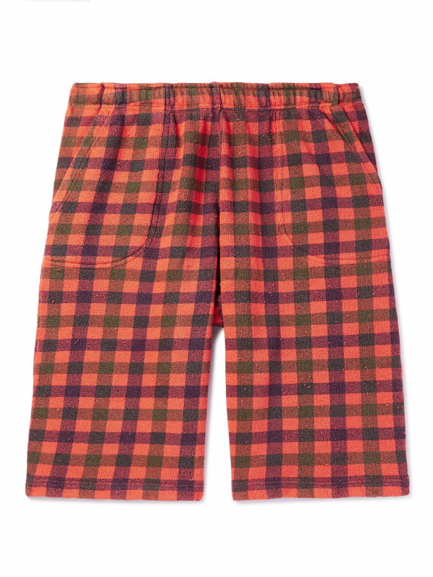 Photo: ERL - Straight-Leg Distressed Checked Cotton-Jersey Shorts - Red