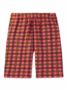 ERL - Straight-Leg Distressed Checked Cotton-Jersey Shorts - Red