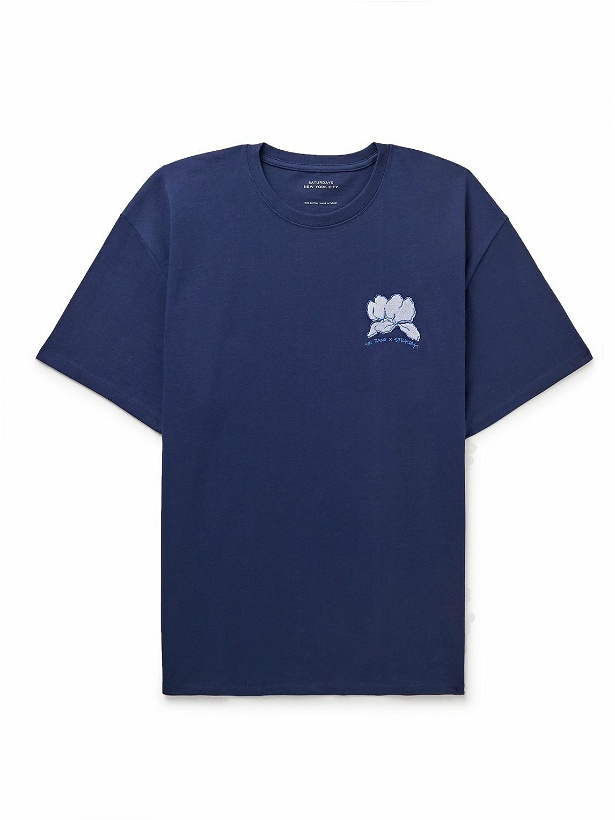 Photo: Saturdays NYC - Sig Zane Logo-Embroidered Cotton-Jersey T-Shirt - Blue