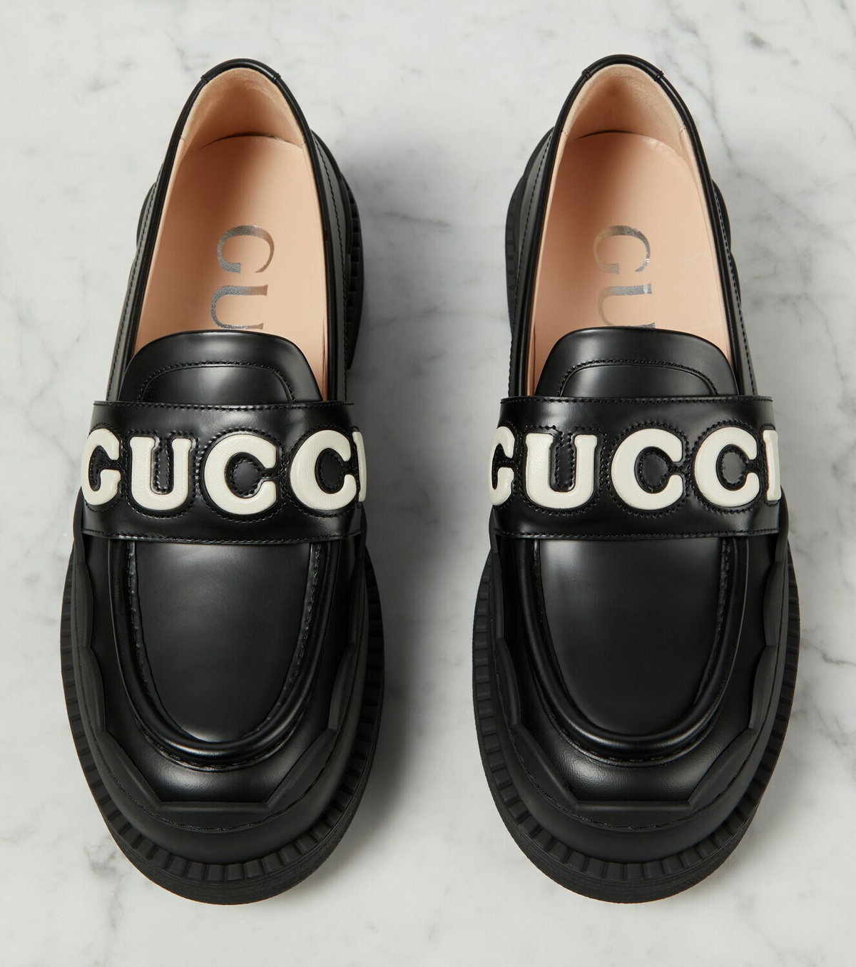 【送料&関税込】Gucci Logo Loafers Gucci - Logo leather loafers Gucci
