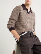 Lardini - Striped Camp-Collar Wool and Cashmere Blend Sweater - Brown