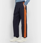 Valentino - Striped Pleated Cotton-Poplin Trousers - Blue