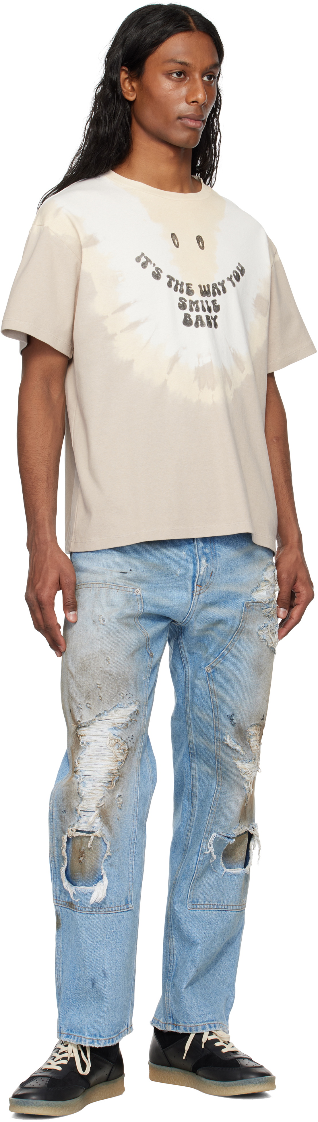 MM6 Maison Margiela Taupe & White Tie-Dyed T-shirt MM6