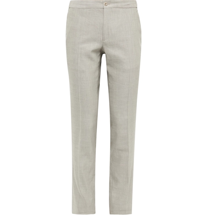 Photo: Incotex - Slim-Fit Stretch Wool and Linen-Blend Trousers - Gray