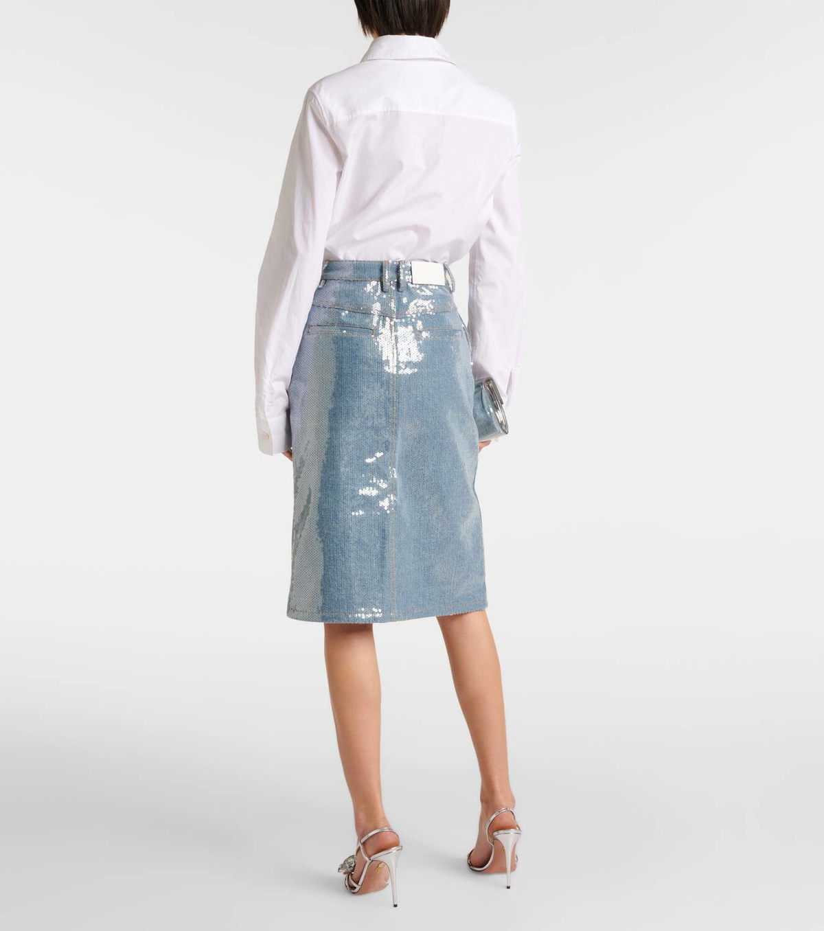 Xu Zhi Sequined denim pencil skirt