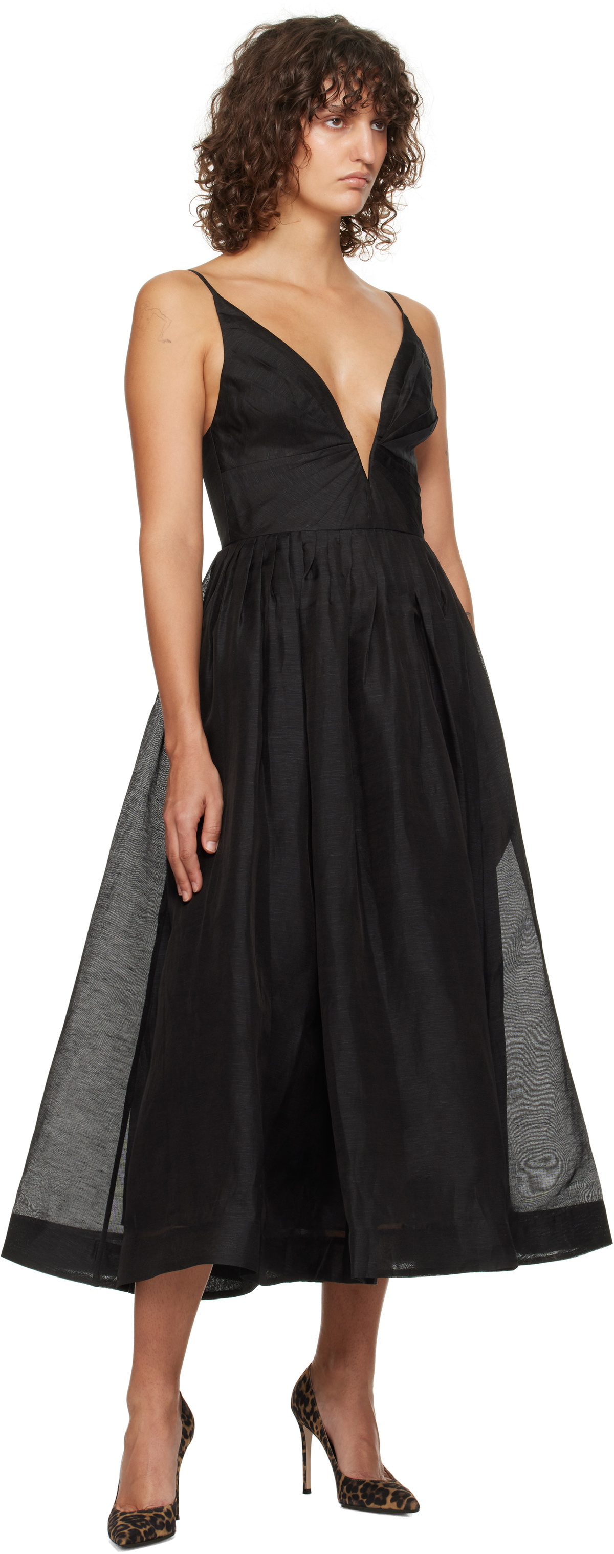 ZIMMERMANN Black Illustration V-Neck Midi Dress Zimmermann