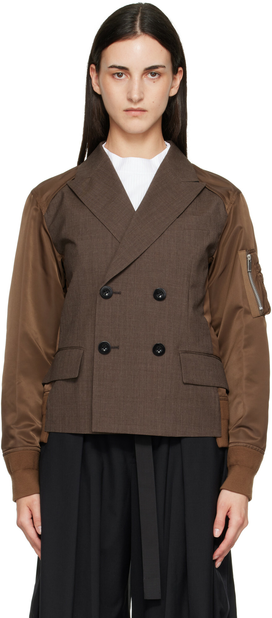 sacai Brown Suiting x Nylon Twill Blazer