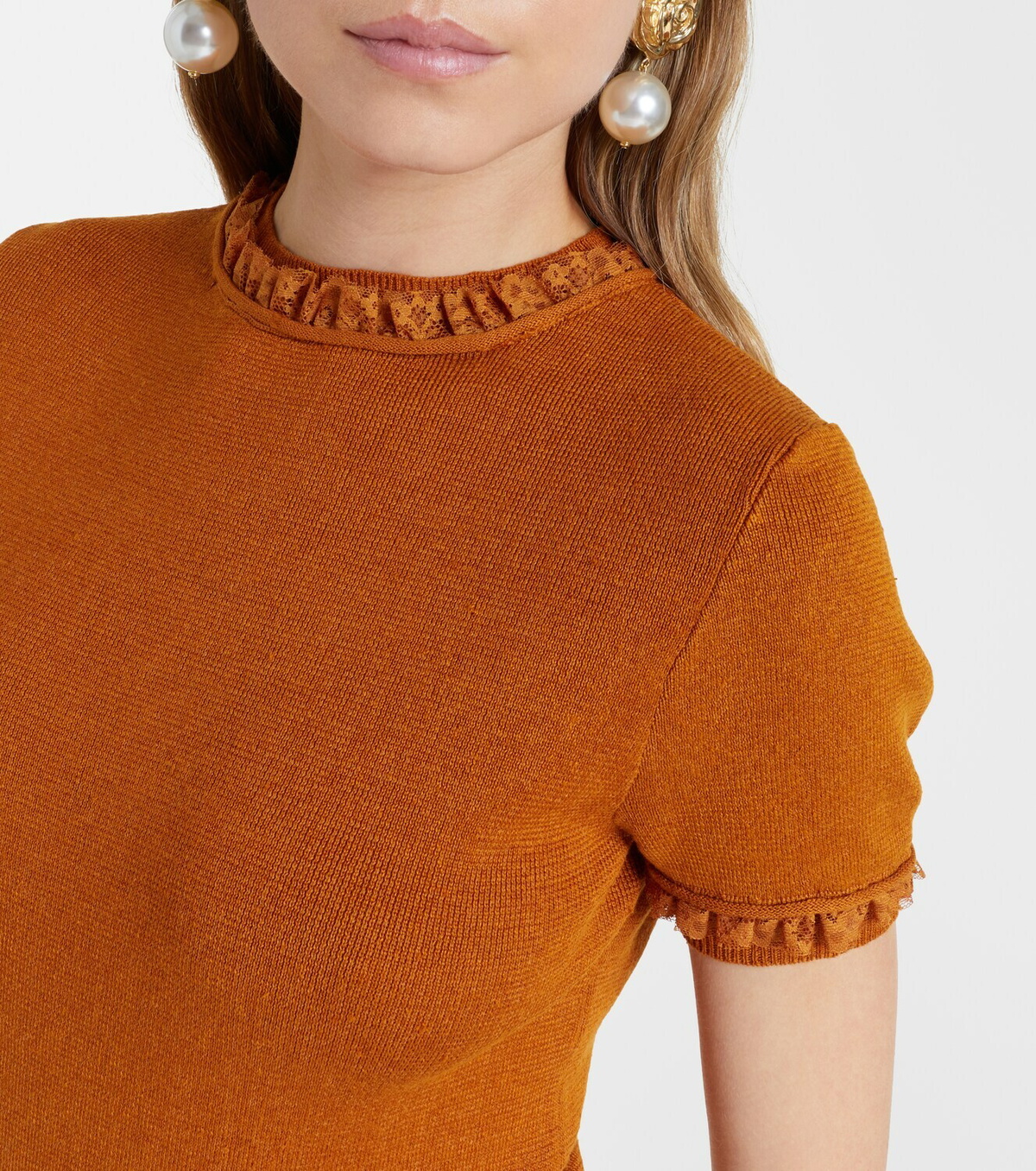 Shushu/Tong Lace-trimmed linen top