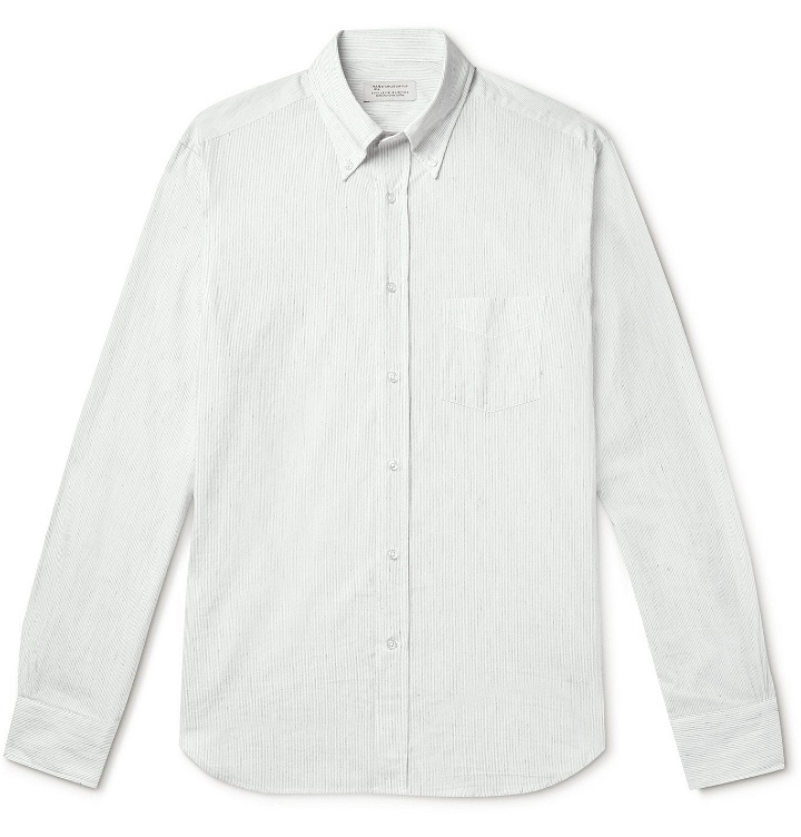 Photo: MAN 1924 - Slim-Fit Button-Down Collar Striped Cotton-Poplin Shirt - White