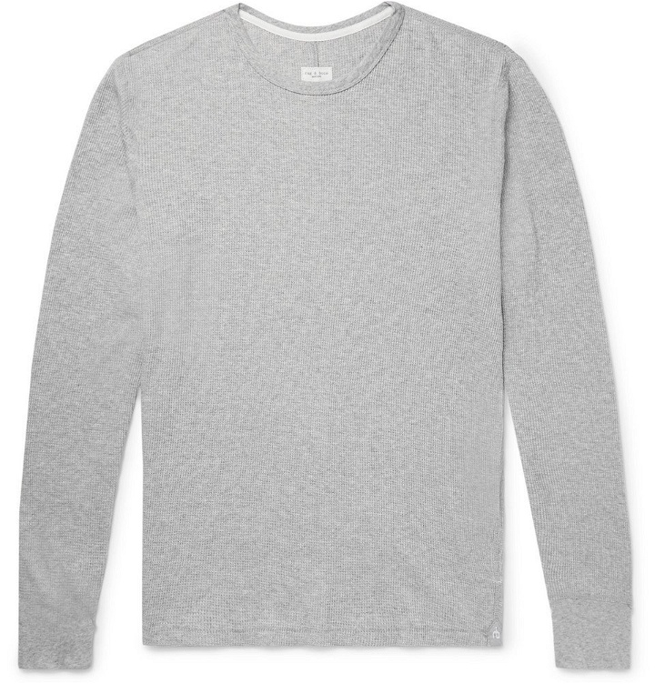 Photo: rag & bone - Slim-Fit Waffle-Knit Mélange Cotton T-Shirt - Light gray