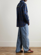 LOEWE - Leather-Trimmed Checked Cotton-Flannel Shirt - Blue