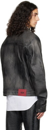424 Black Trucker Leather Jacket