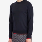 Gucci Men's Fine Gauge Wool Crew Neck Knit in Ink/Green/Red