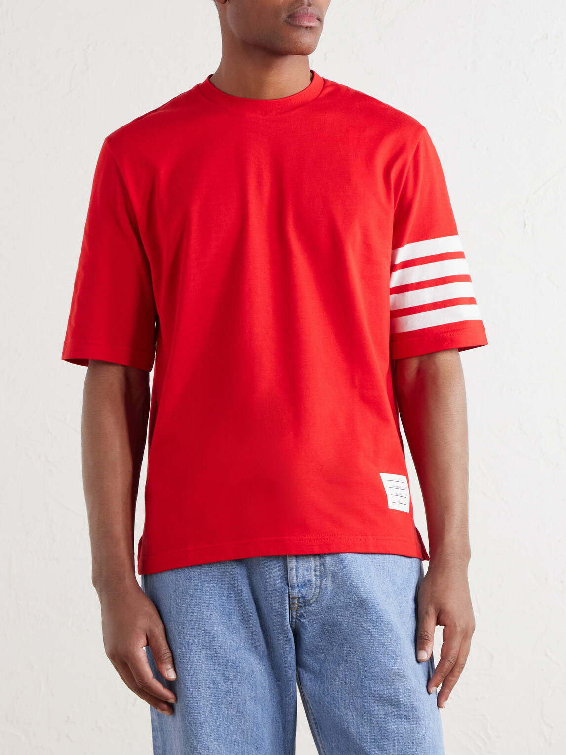 Thom Browne - Logo-Appliquéd Striped Cotton-Jersey T-Shirt - Red