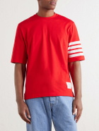 Thom Browne - Logo-Appliquéd Striped Cotton-Jersey T-Shirt - Red