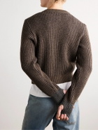 KAPITAL - Cropped Ribbed Wool Zip-Up Cardigan - Brown