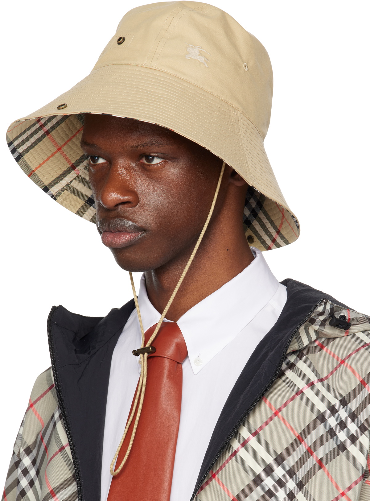 Burberry Beige Check Brim Gabardine Bucket Hat Burberry