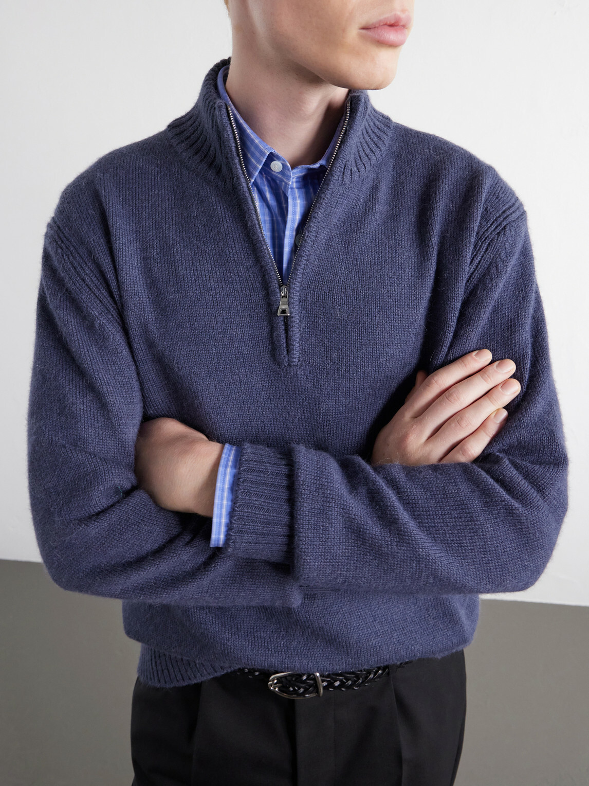 Mr P. - Rib-Trimmed Alpaca Half-Zip Sweater - Blue