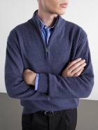 Mr P. - Rib-Trimmed Alpaca Half-Zip Sweater - Blue