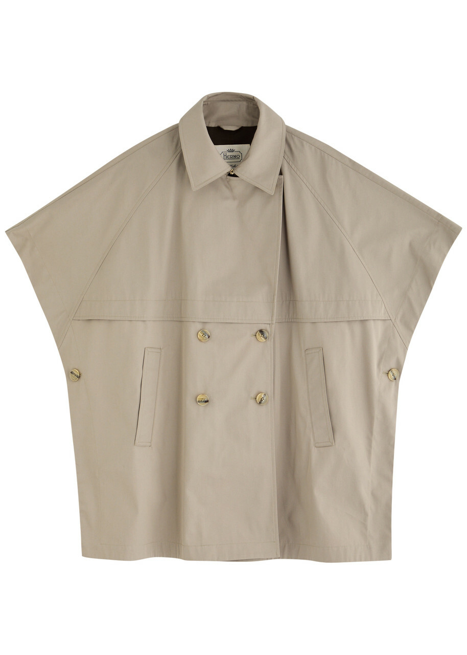 Herno Double-breasted Cotton Trench Cape Taupe