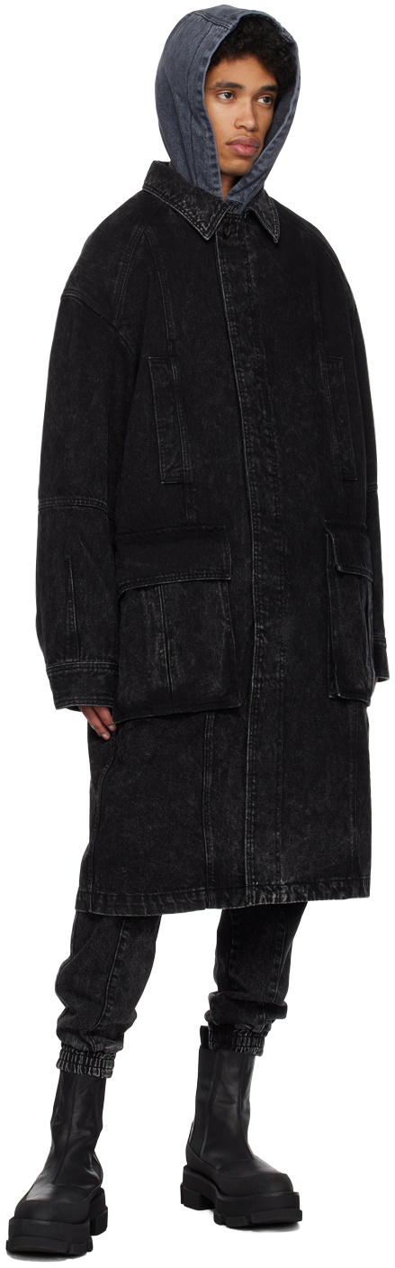 Juun.J Black Faded Denim Coat