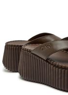 Chloe Nama 80 Leather Wedge Thong Sandals Brown