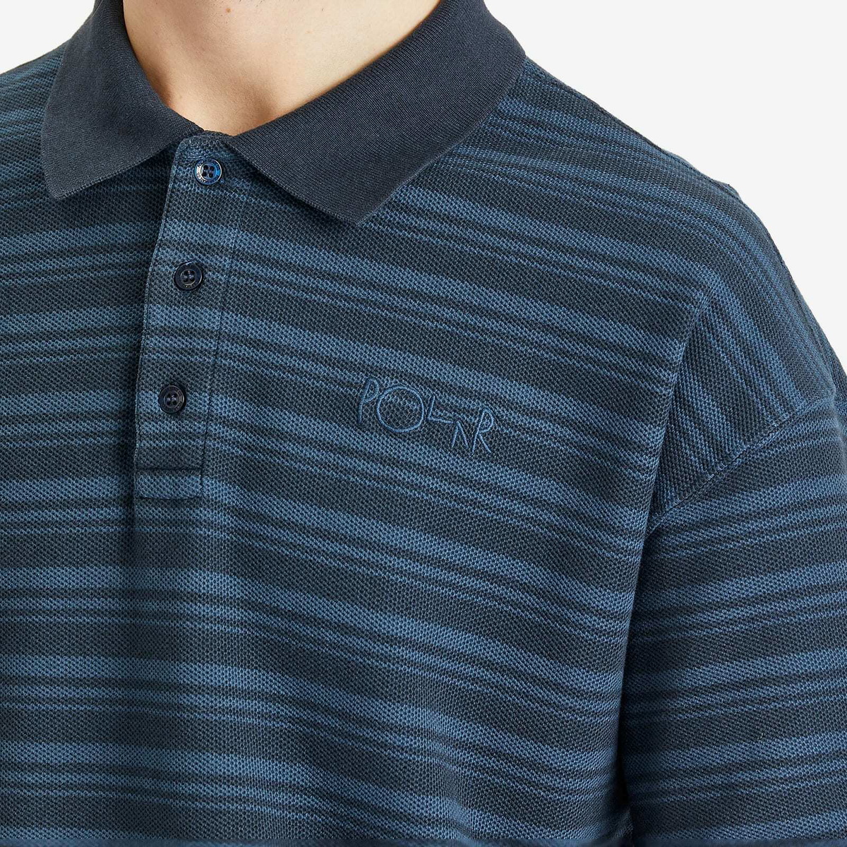 Polar Skate Co. Men's Stripe Surf Polo Shirt in Neptune Blue