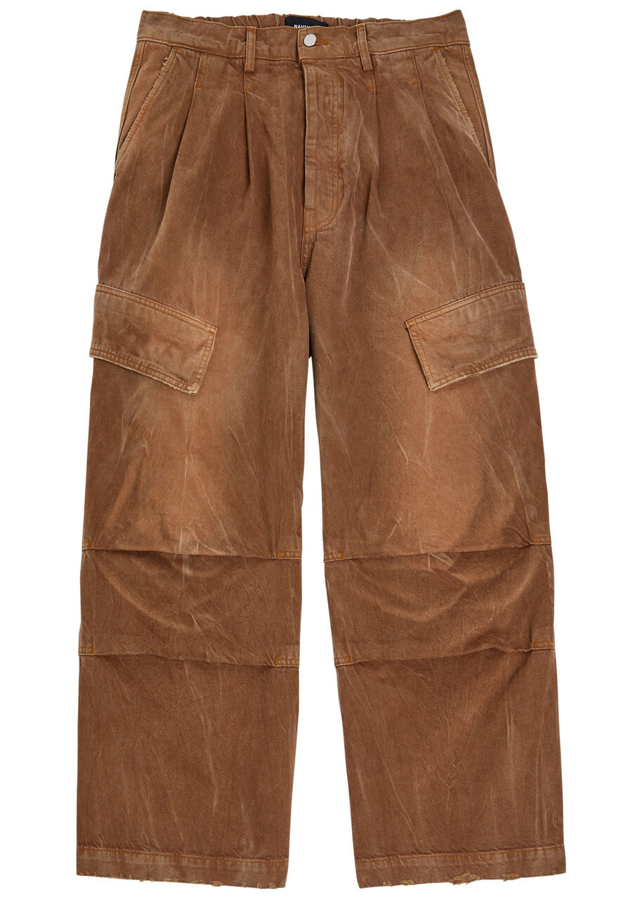 Nahmias Faded Denim Cargo Trousers Brown