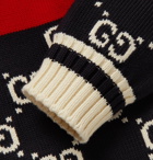 Gucci - Logo-Intarsia Striped Cotton Zip-Up Sweater - Men - Navy