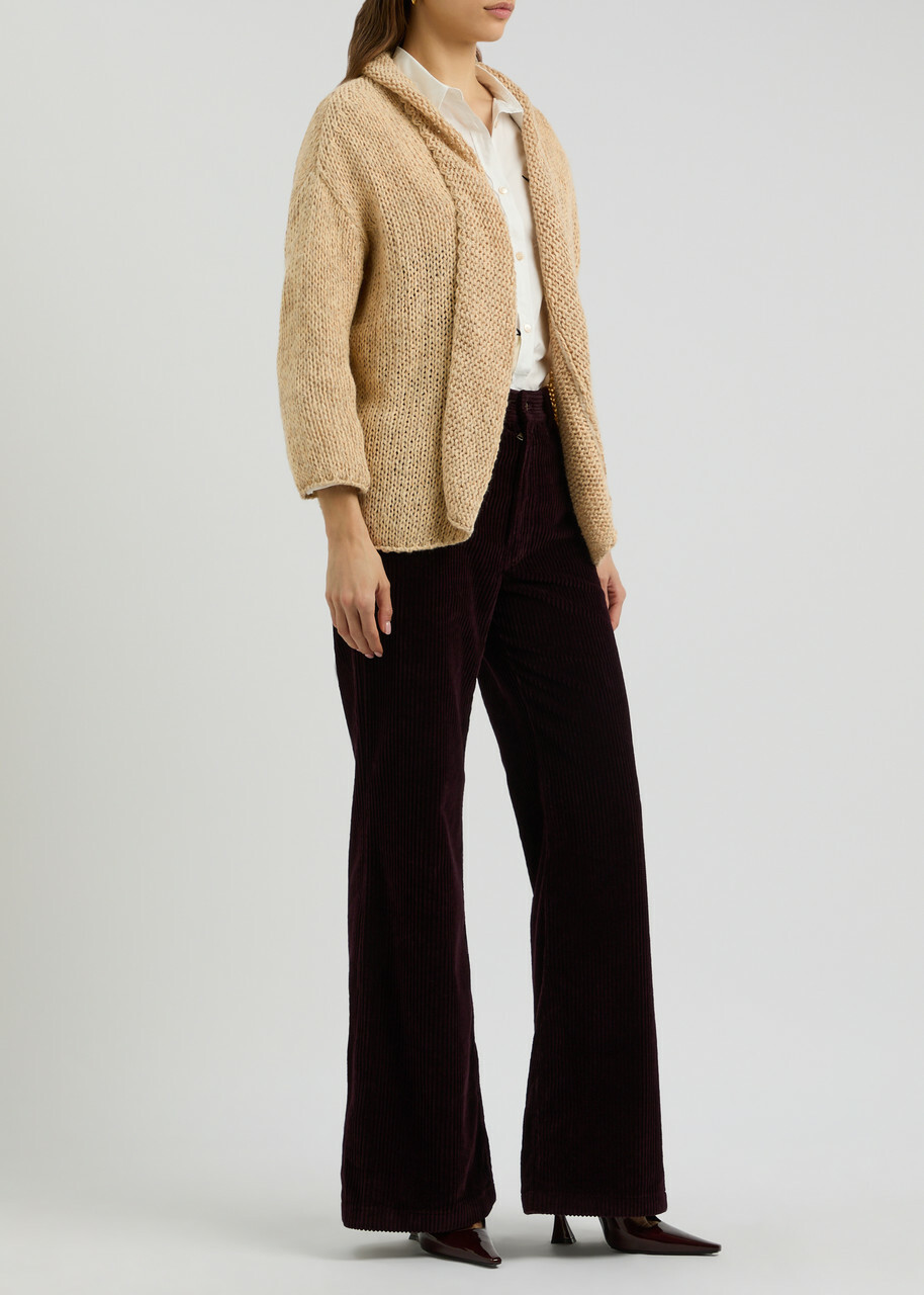 Forte_forte Shawl-collar Linen-blend Cardigan Caramel