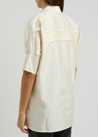 Lovebirds Embroidered Silk-satin Shirt Ivory